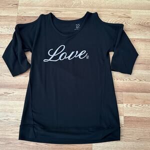 NY&Co Women’s 3/4” Sleeves Lightweight Black Open Shoulder Sweatshirt Size S